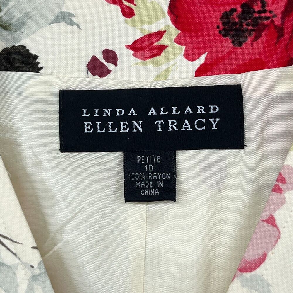 ELLEN TRACY Vest 10P Petite LINDA ALLARD Floral Button Up Waistcoat Red Vintage - Picture 9 of 12